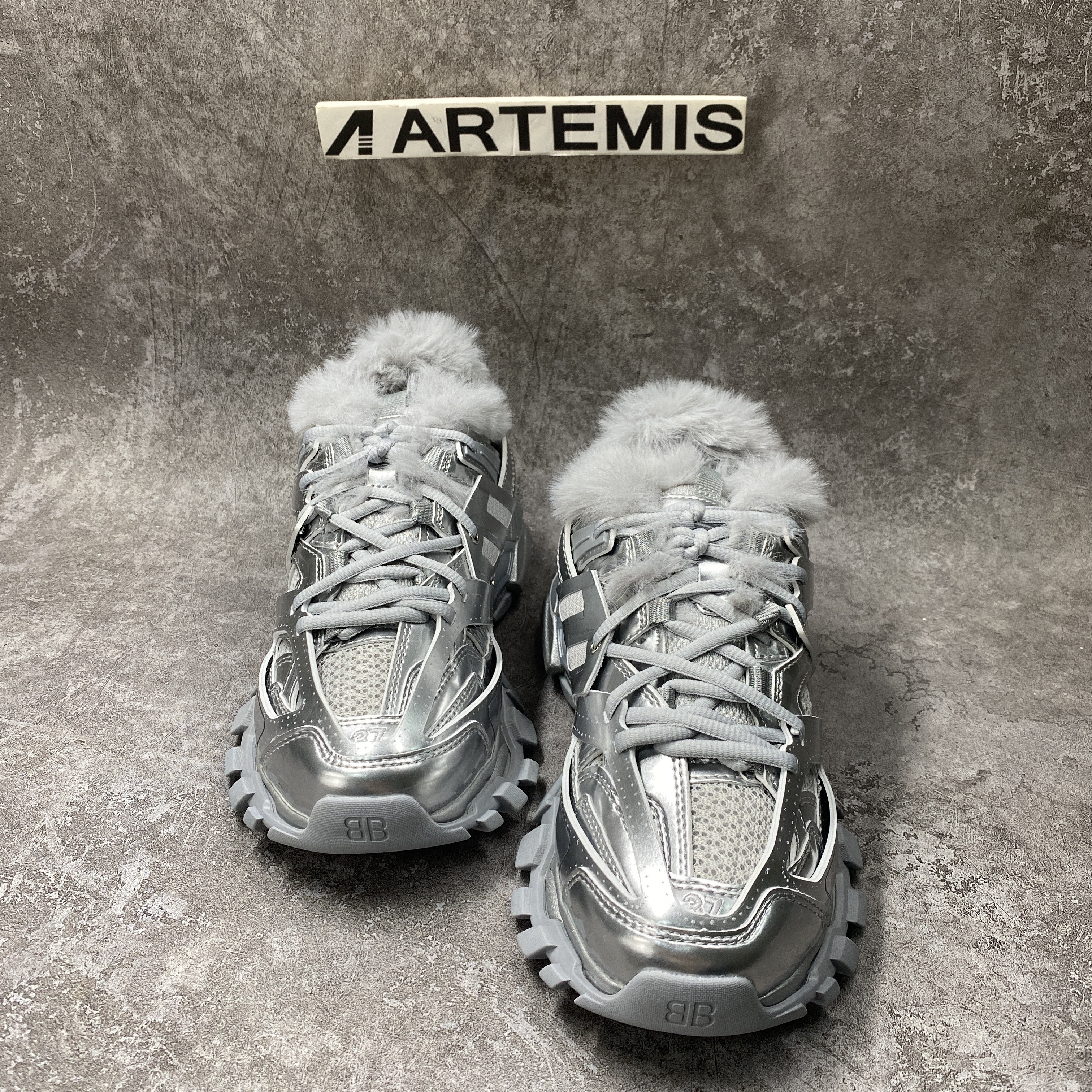 Balenciga Track Sneaker Silver Fur