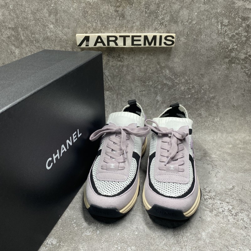 Channel Blended Fabrics Street Style White Purple Plain Sock Sneakers