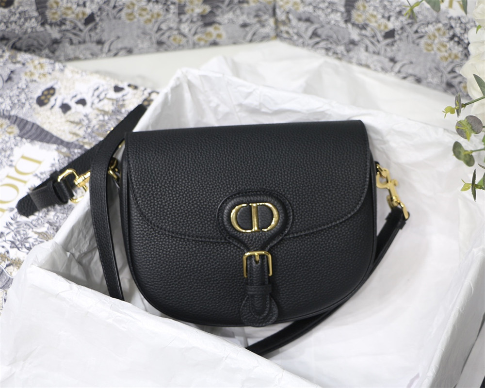 medium D*or bobby bag black grained calfskin