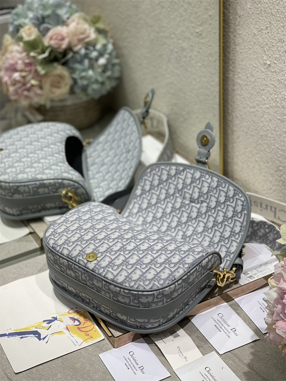 large D*or bobby bag grey D*or oblique jacquard