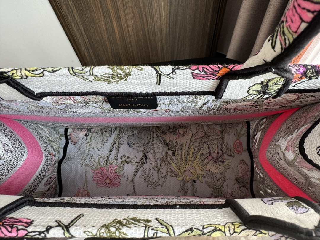 medium D*or book tote  white multicolor mexico millefiori embroidery 14 x 11 x 6.5 inches