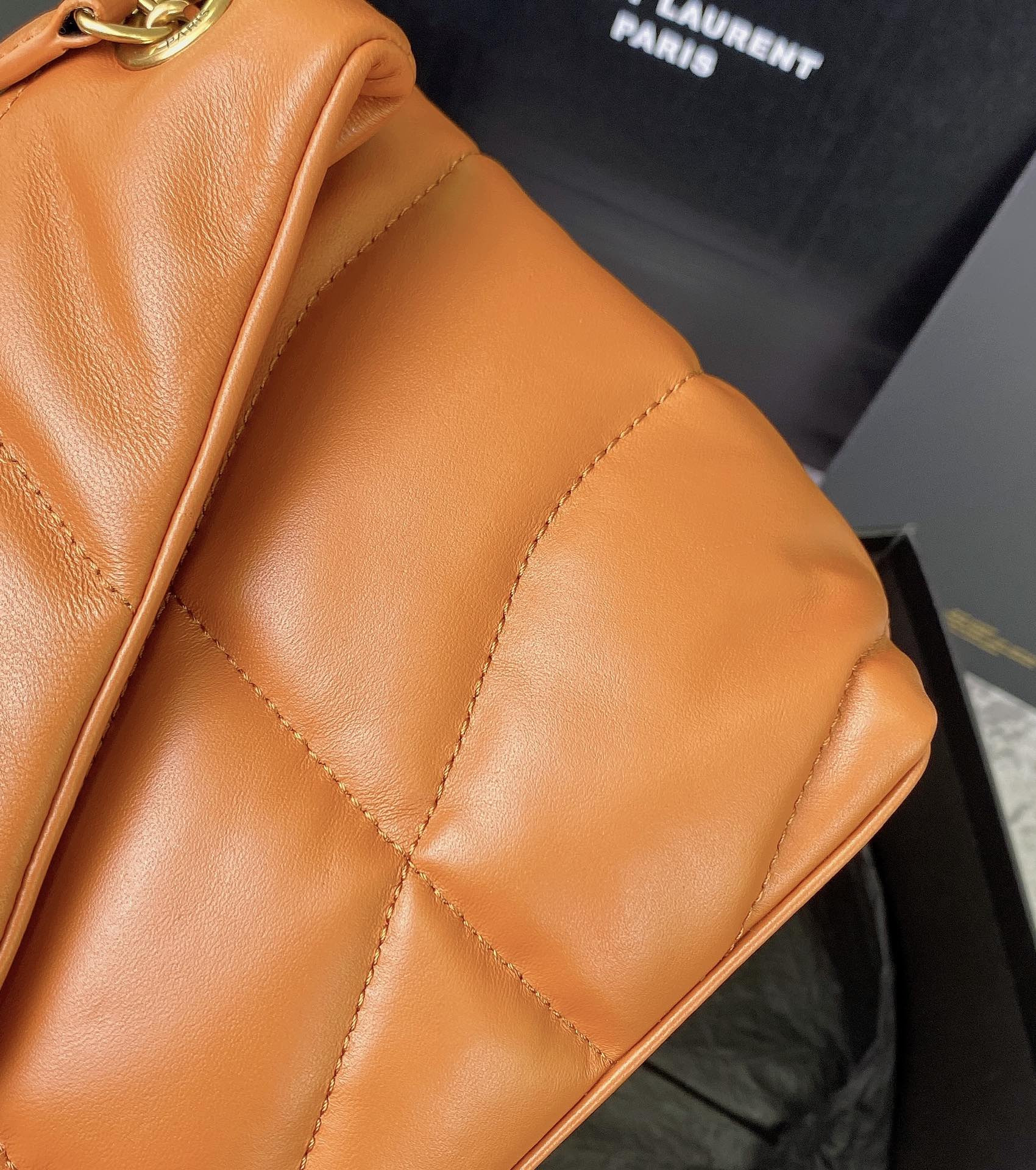 Y*L puffer small in nappa leather orange 11.4 x 6.6 x 4.3 inches