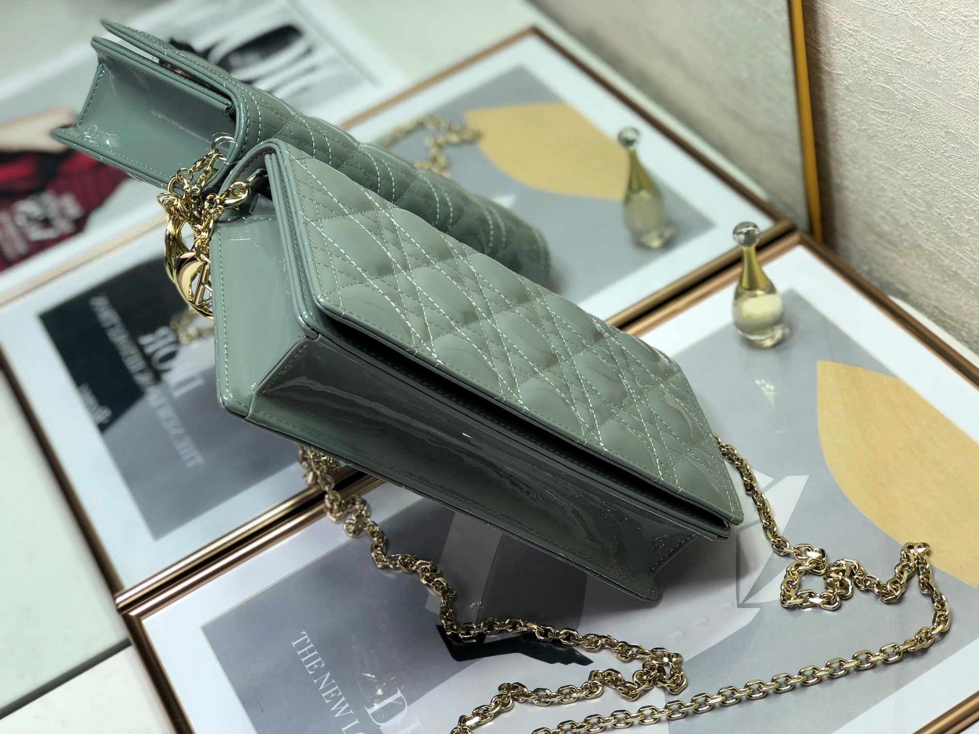 lady D*or pouch  cloud blue cannage 8.5 x 4.5 x 1 inches