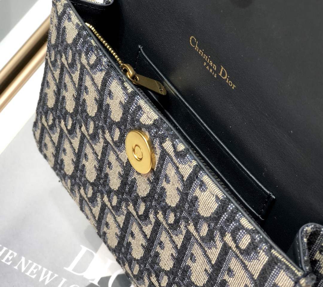 D*or saddle pouch blue D*or oblique jacquard  6.5 x 4 x 1.5 inches