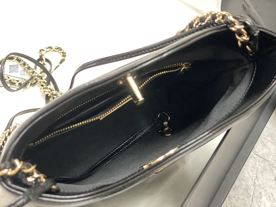 Ch*el mini shopping bag shiny lambskin & gold-tone metal black 22x23x5.5cm