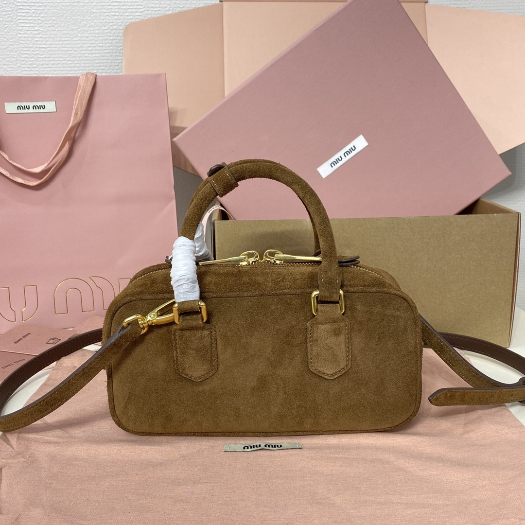 Miu Miu Arcadie padded suede top-handle bag 22X10.5X7.5cm