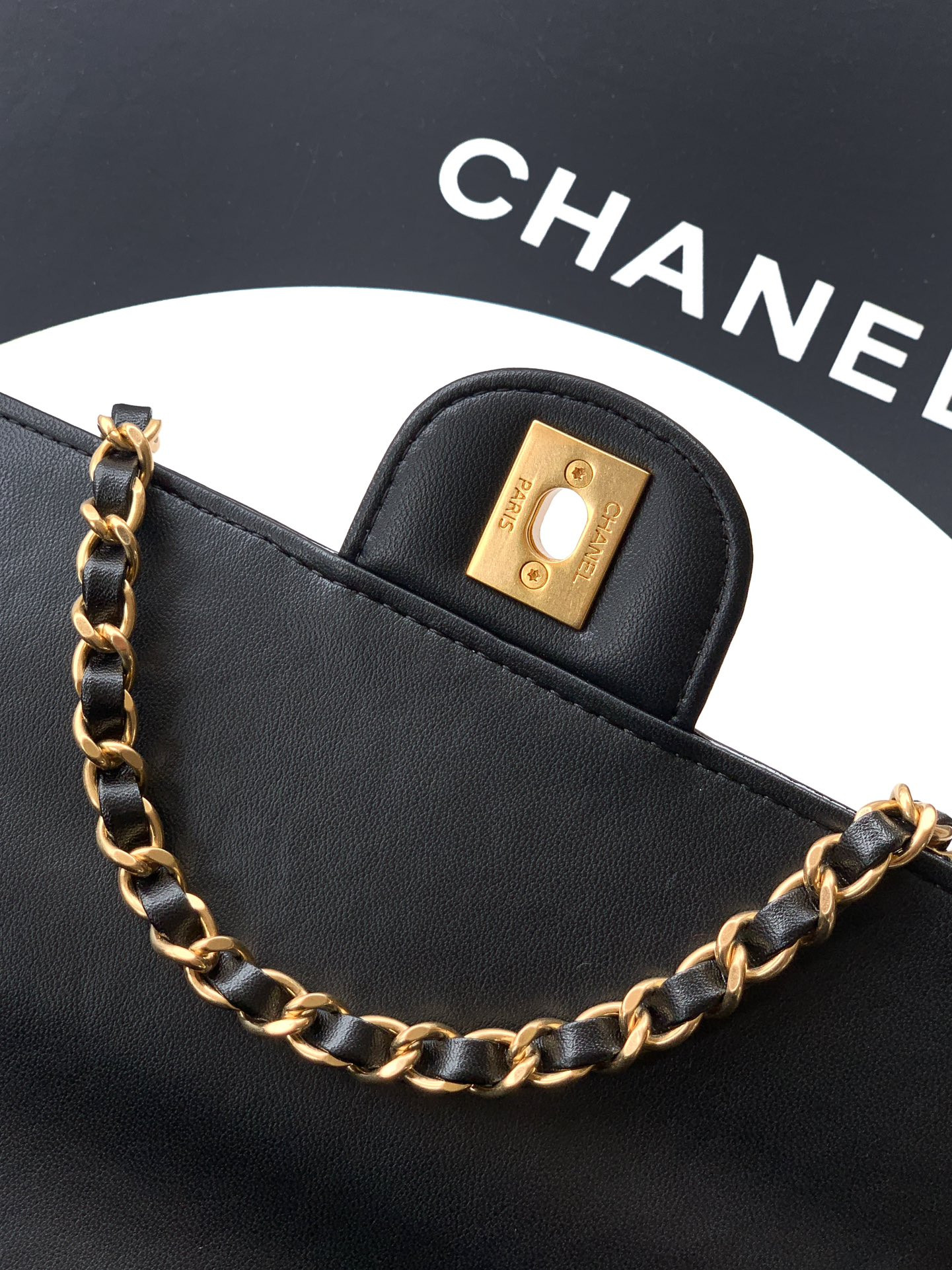 Ch**el large flap bag with top handle 12.5x30x5cm