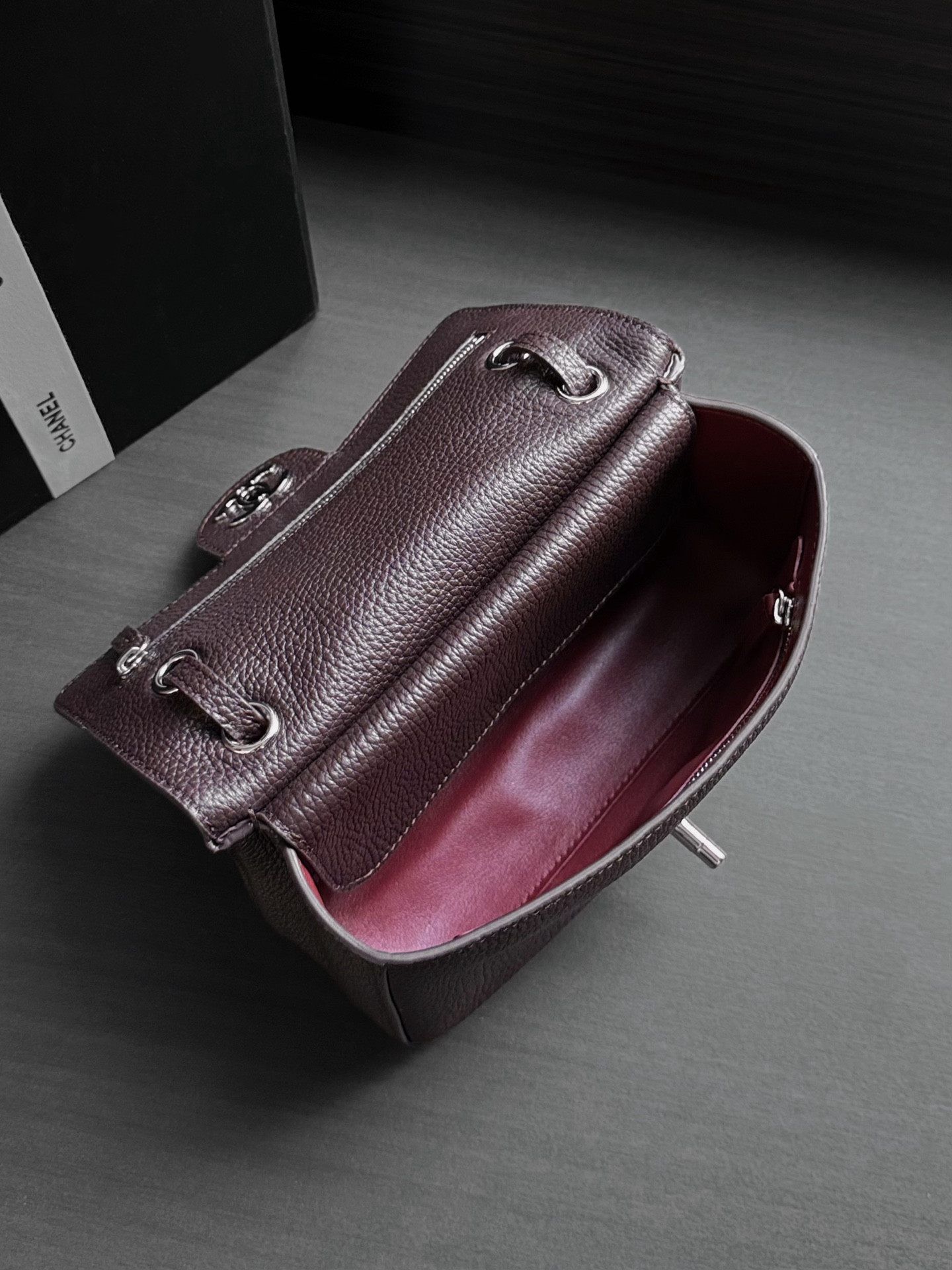 Ch**el Mini Flap Bag Coffee Silver Hardware AS6573 13x20x6cm