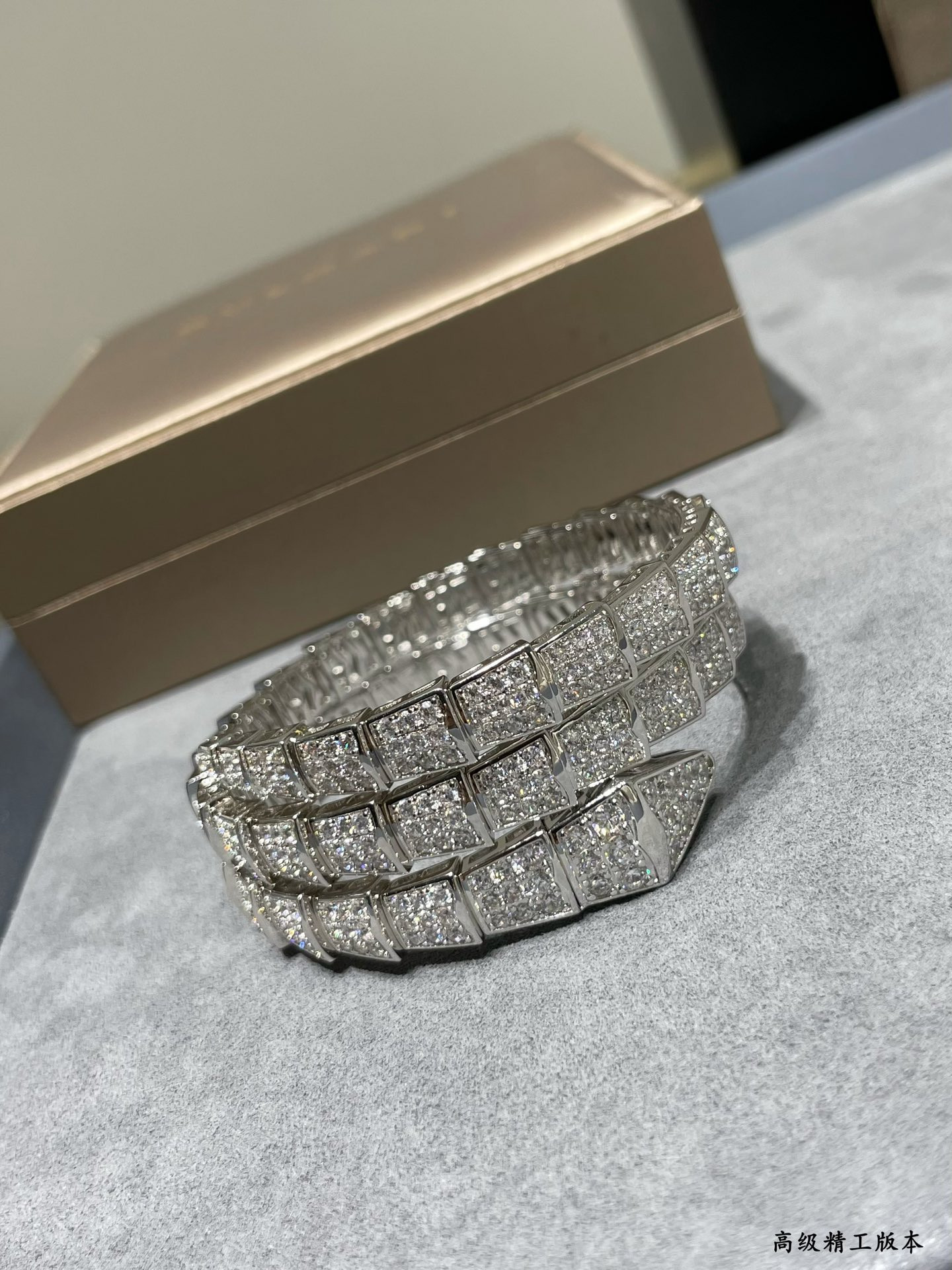 Bv1g*ai Wide version three circles full D1am0nd snake Bracelet