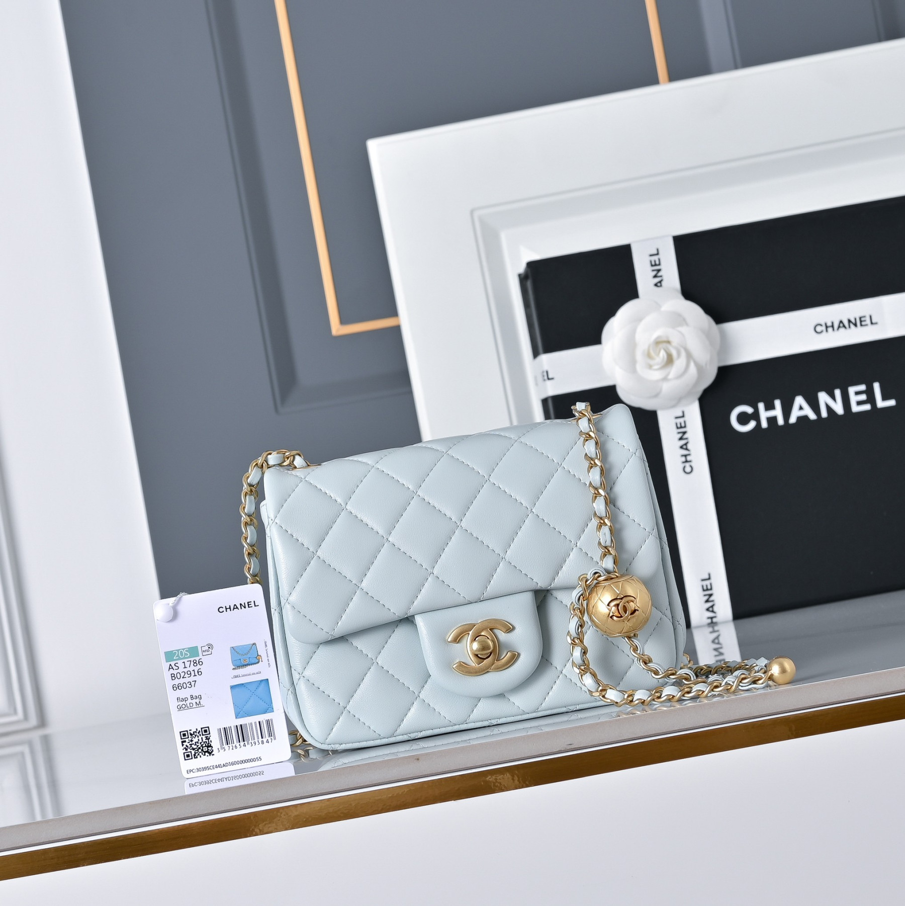 Ch**el Mini Flap Bag Light Blue AS1786 13.5x17x8cm