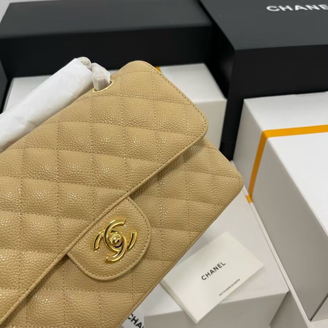 Ch**el SMALL CLASSIC HANDBAG GRAINED CALFSKIN 14.5×23×6cm