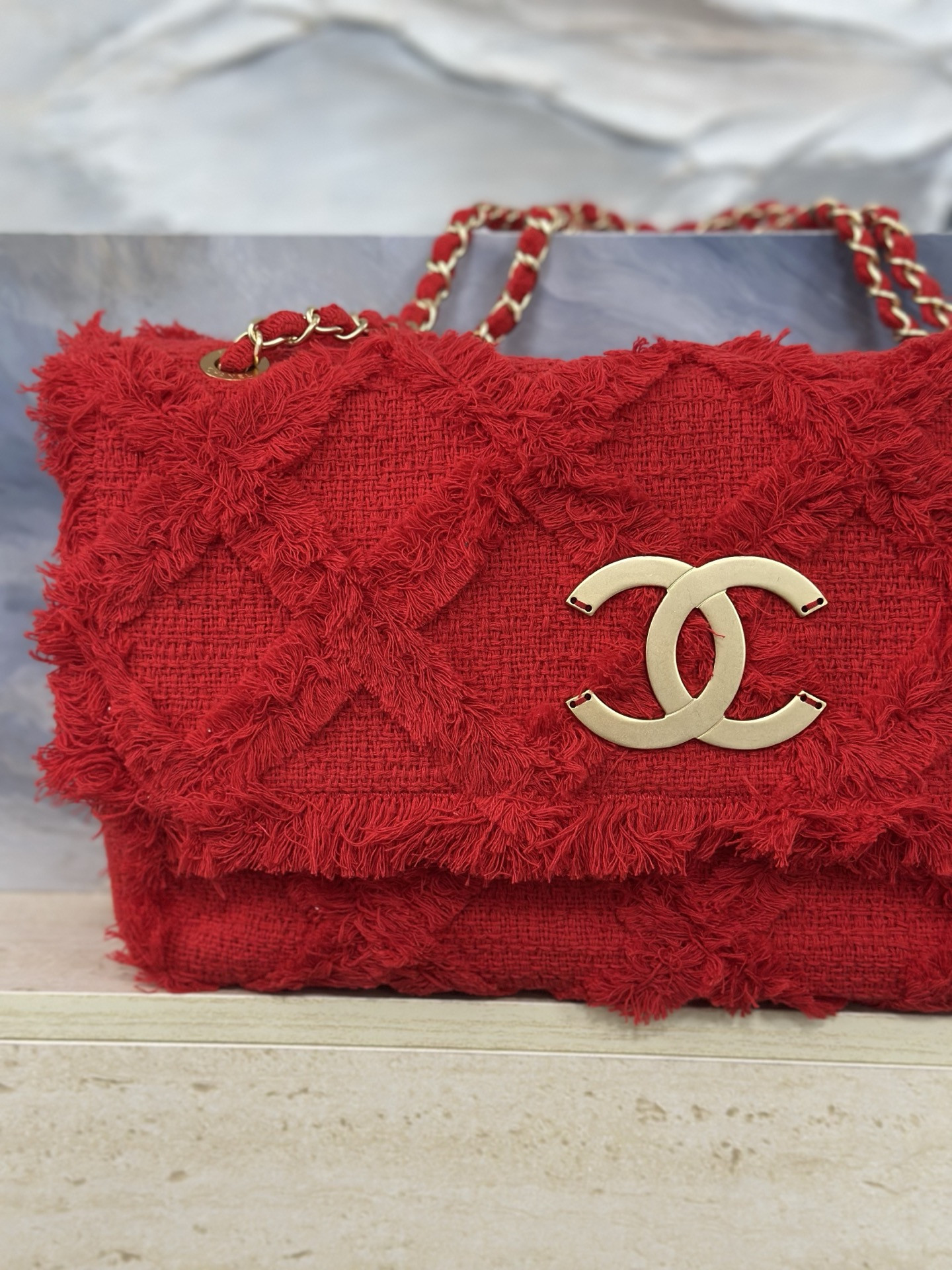 Ch**el Tweed Nature Flap Bag AS3348 38x21x11cm
