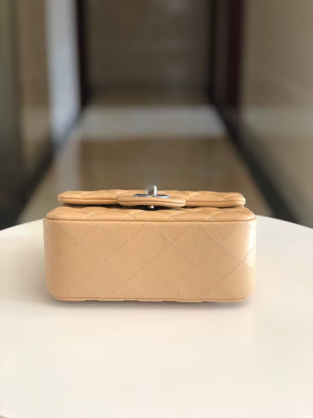 Ch**el Mini Classic Handbag Lambskin & Silver-Tone Metal 13.5x 17x8cm