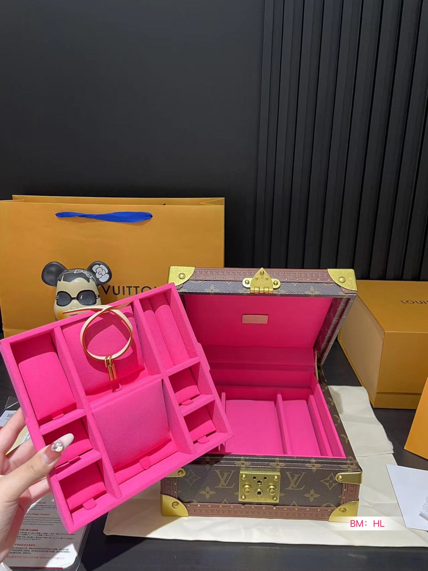 LV M13513 Jewelry Box blackish fluorescent pink 9.4 x 4.9 x 9.4 inches