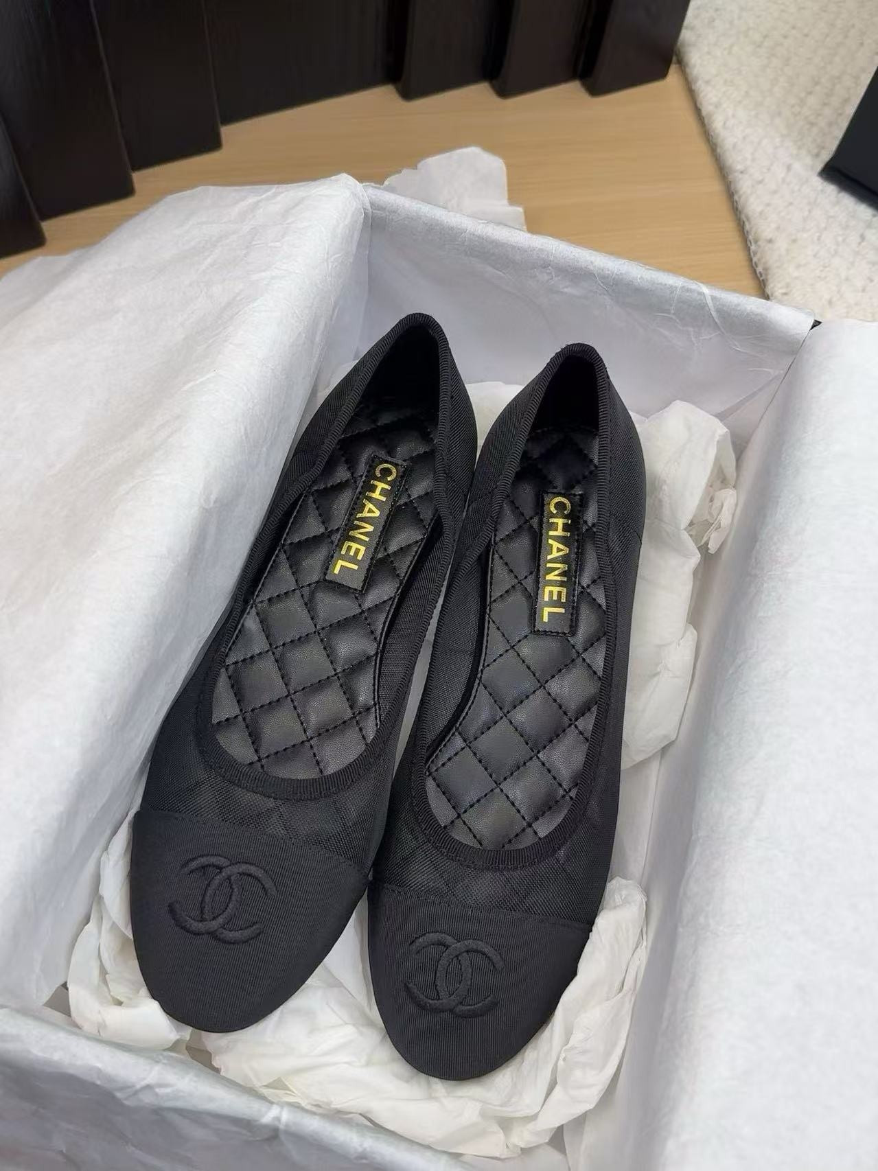 UA Ch**el 25P Black Mesh Ballet Ballerina Flats