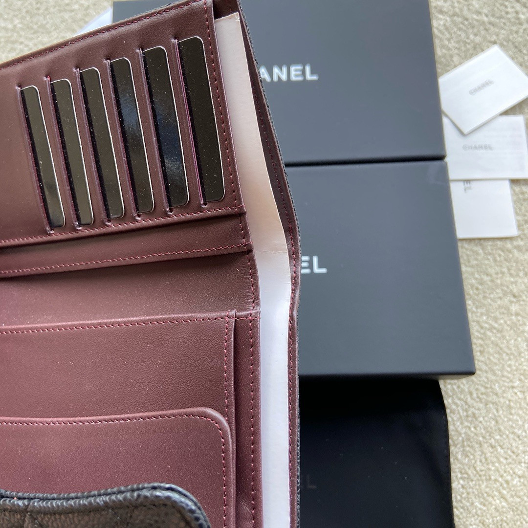 Ch**el FLAP WALLET GRAINED LEATHER BLACK 19.5 x10 cm