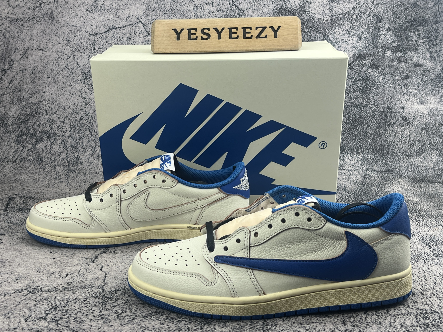 UA Air Jordan 1 Retro Low OG SP Fragment x Travis Scott Sail Military Blue