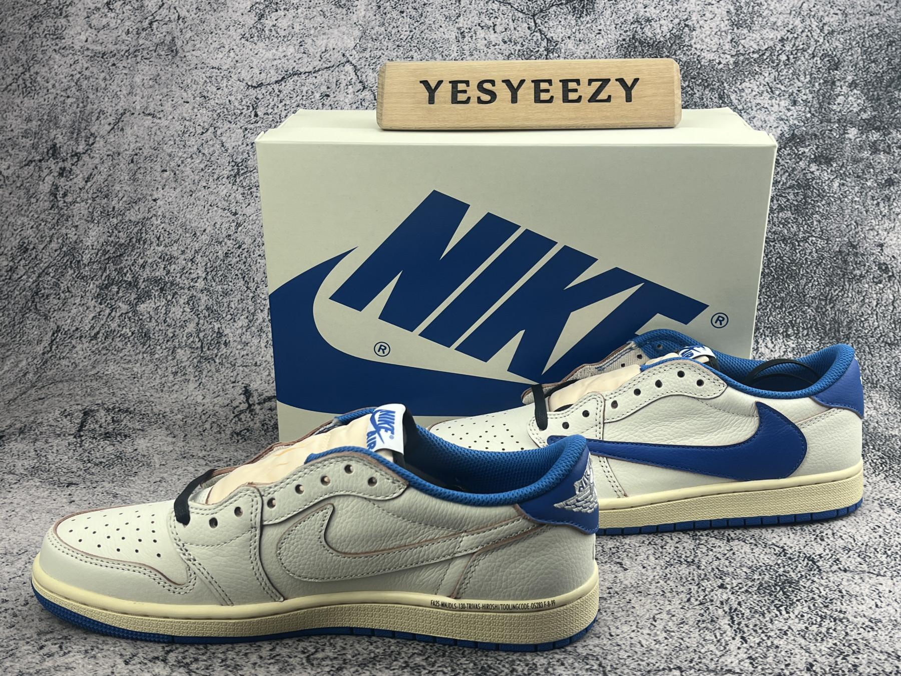 UA Air Jordan 1 Retro Low OG SP Fragment x Travis Scott Sail Military Blue