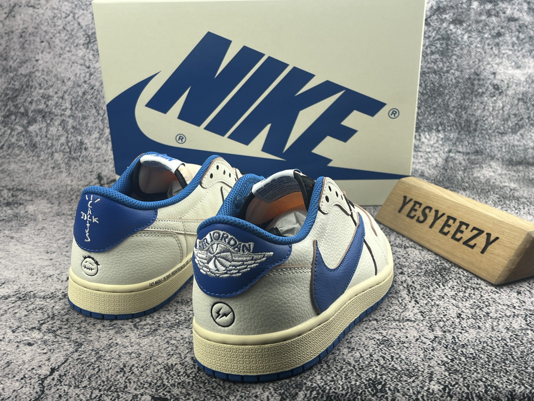 UA Air Jordan 1 Retro Low OG SP Fragment x Travis Scott Sail Military Blue