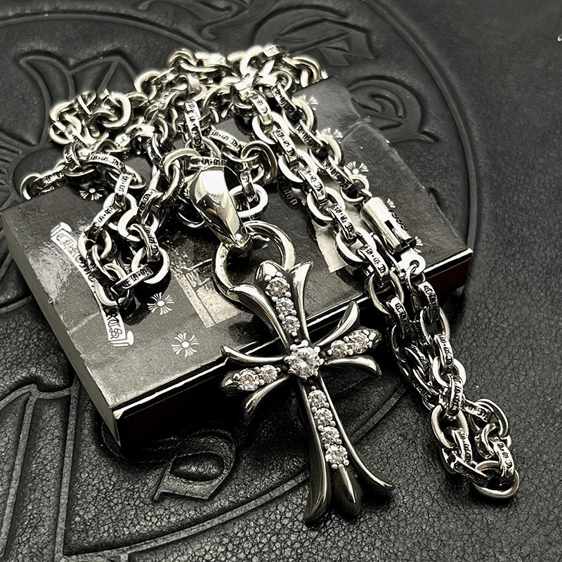 Ch*0me He**ts Cross Necklace