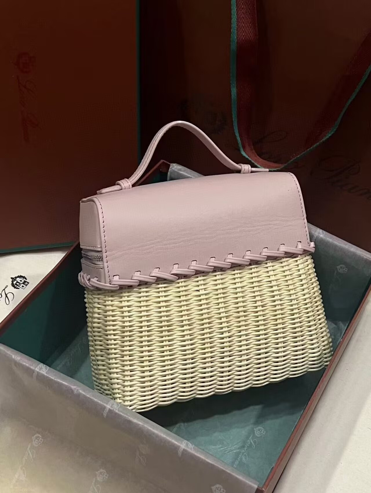 L0r0 P1ana Extra Pocket L19 Wicker Bag 17.5x21x10cm