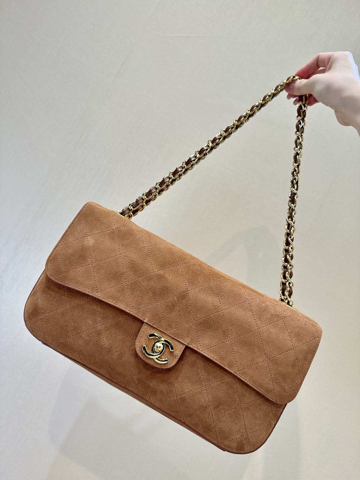 Ch**el Maxi Flap Handbag Brown AS6281 19.5x32x10cm