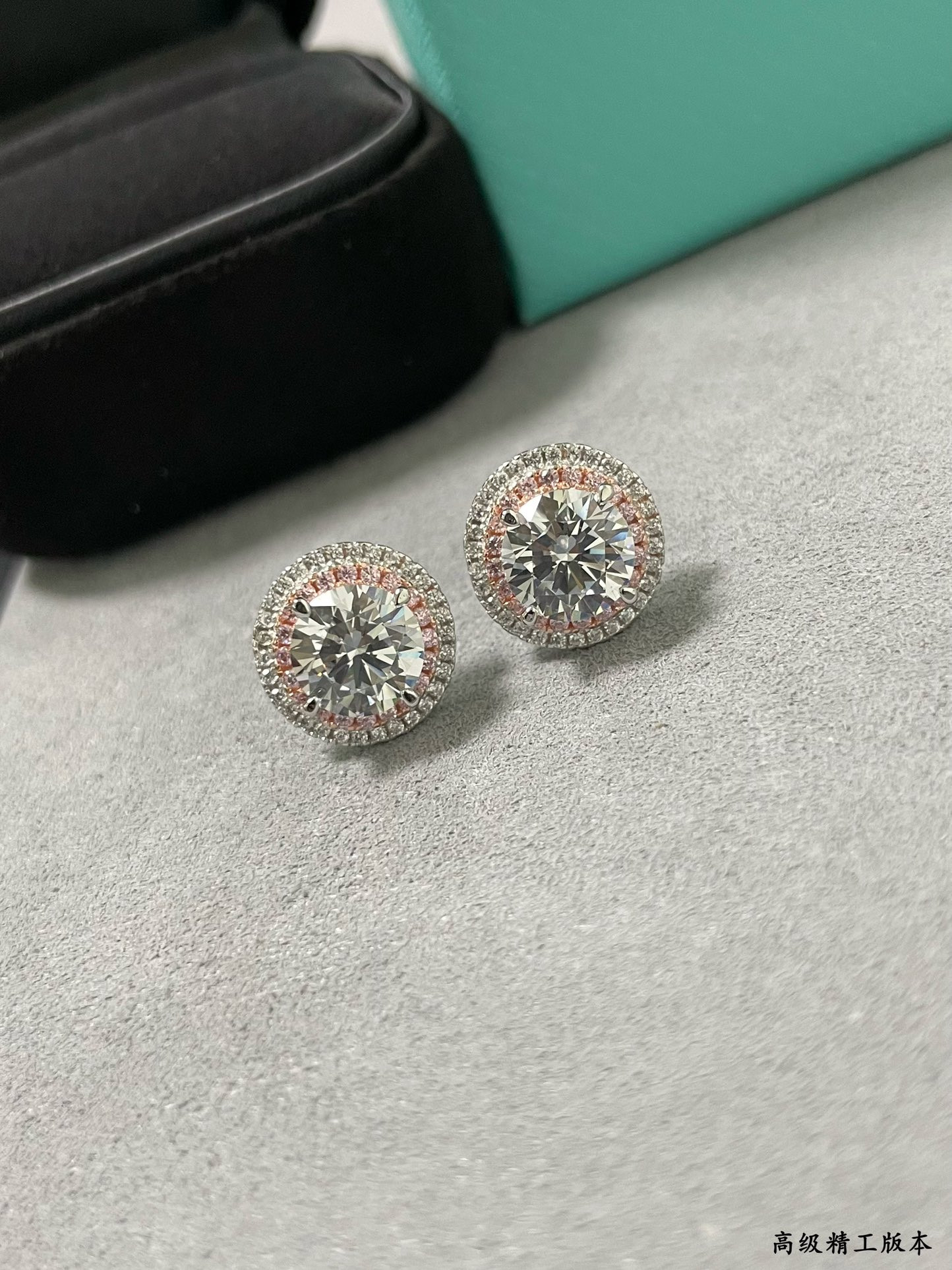 T*f*ny & Co. Round Pink D1am0nd Stud Earrings Ag925