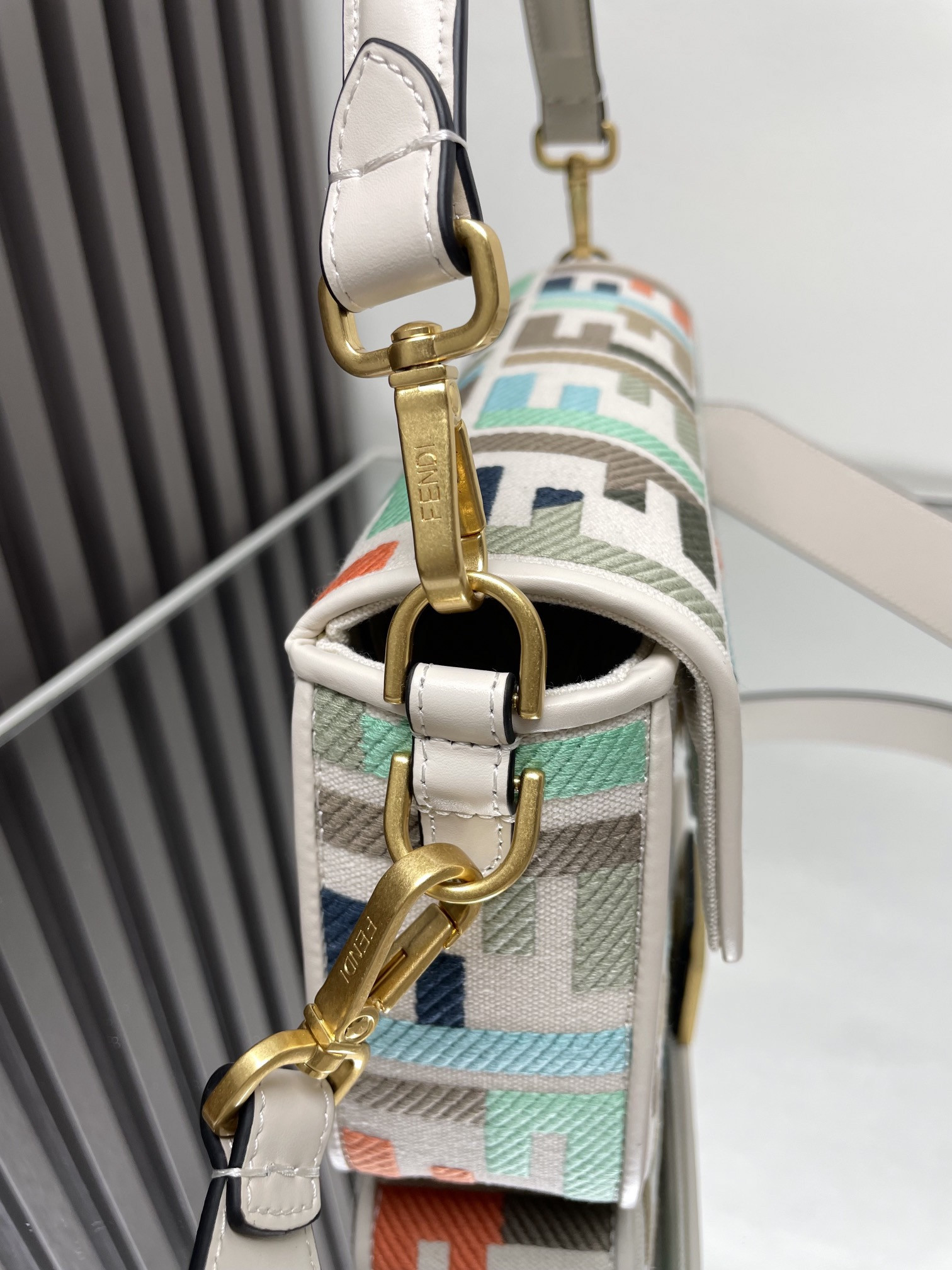 F**di Baguette Multicoloured Canvas Bag With FF Embroidery 15x6x27cm