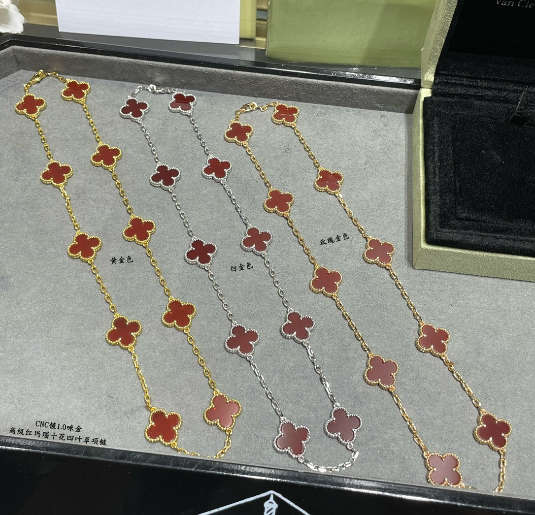 V*n Cl**f & Arpels High-grade red agate ten-flower four-leaf clover Necklace