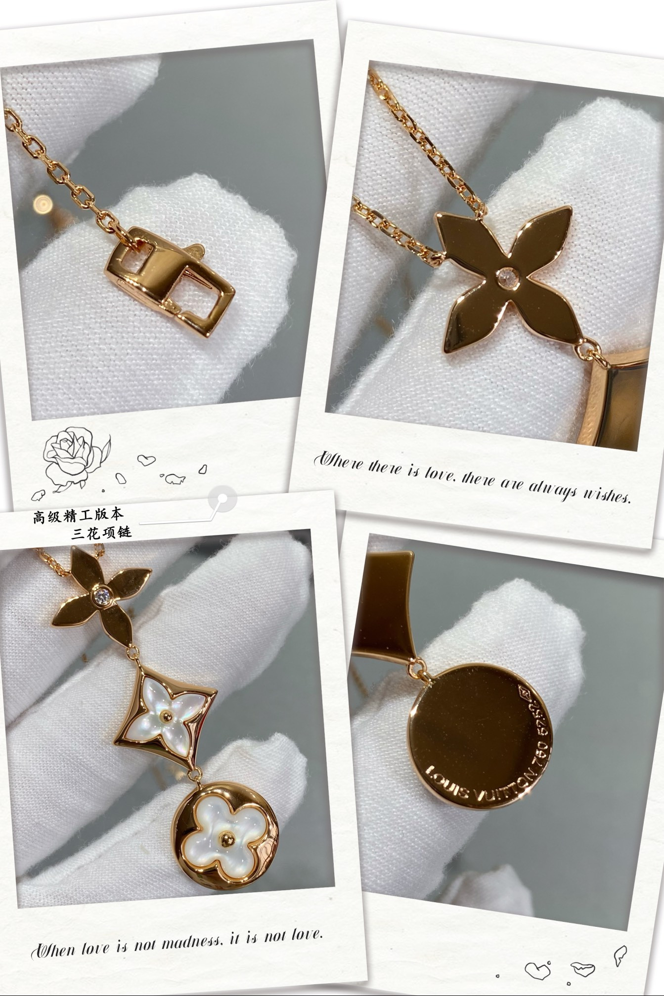 L0vis Vvtt0n Three-Flower Necklace Rose Gold