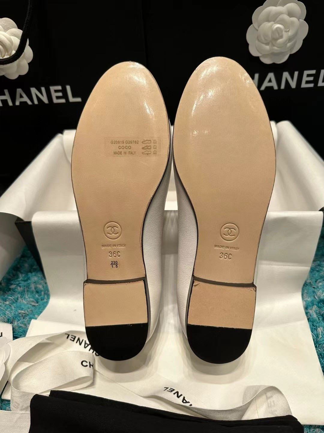 Ch**el BALLET FLATS Lambskin & Grosgrain