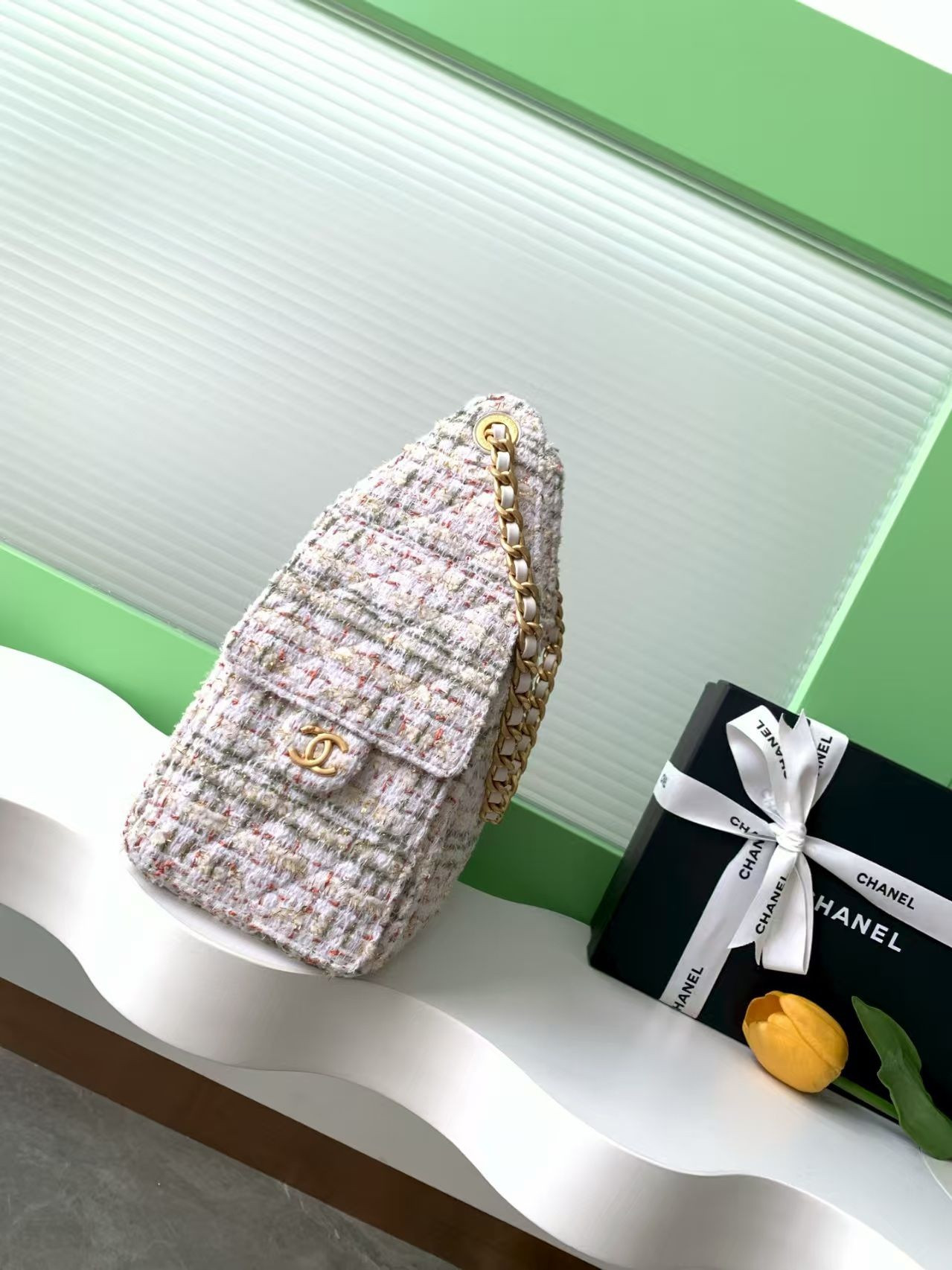 Ch**el 25 Bucket Tweed Bag 26x30x14cm