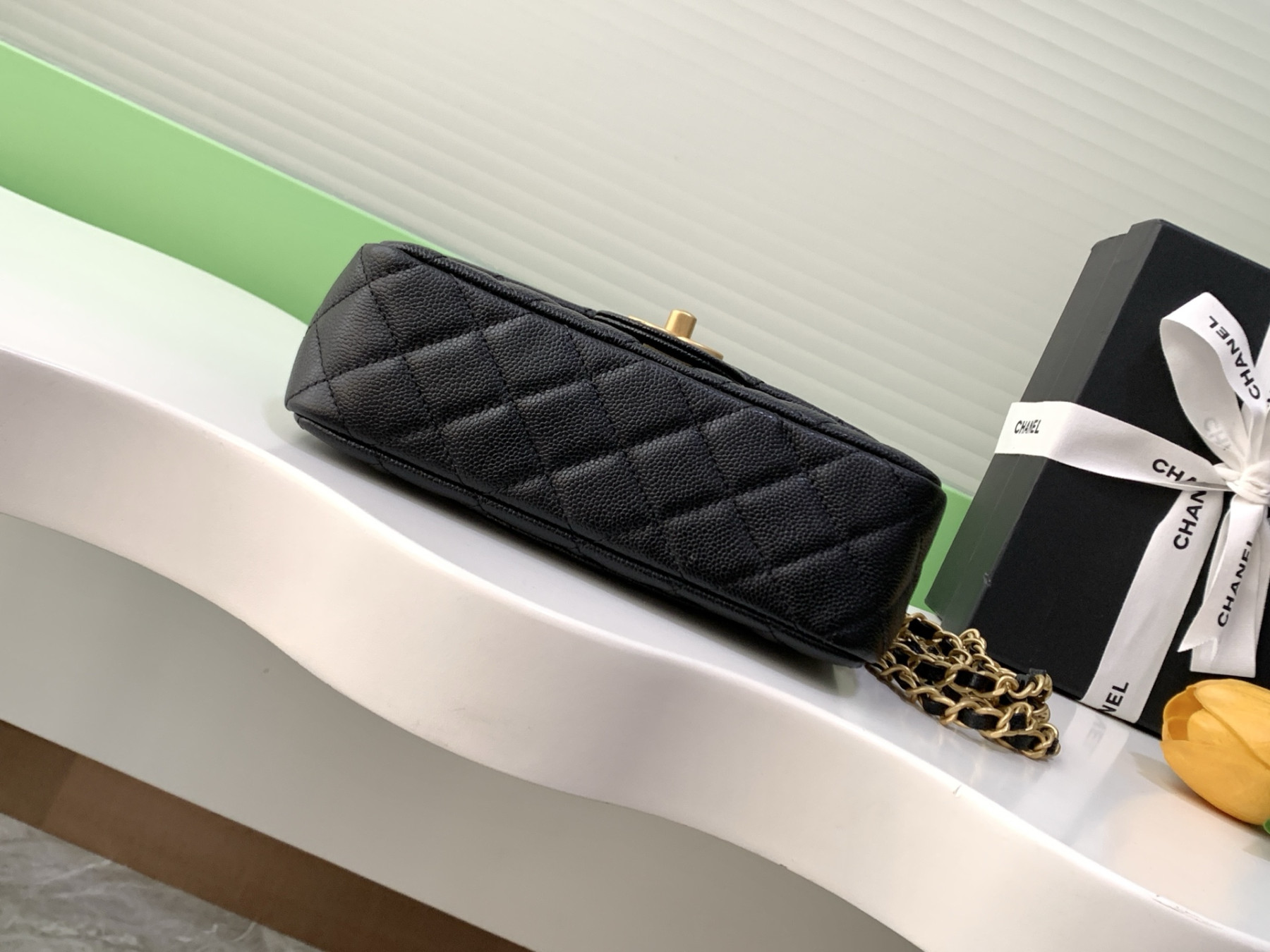 Ch**el FLAP BAG WITH TOP HANDLE 19.5x12x6.5cm