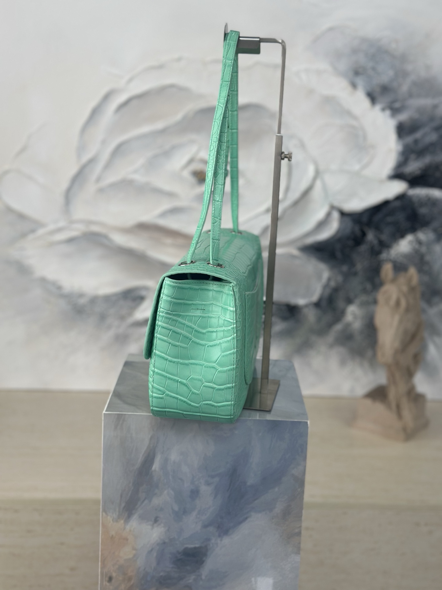 Ch**el Maxi Flap bag Glacier Blue Silver hardware AS6231 19.5x32x10cm