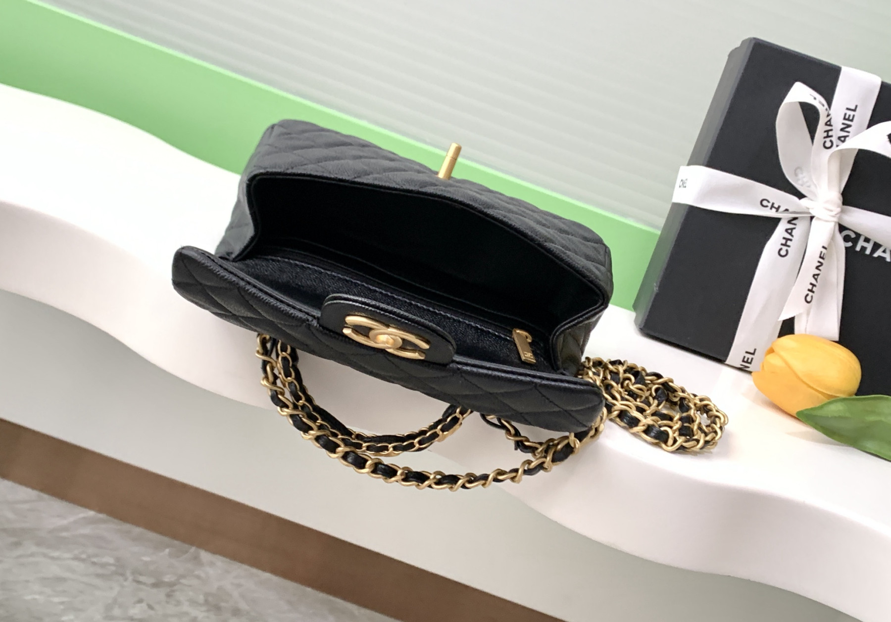 Ch**el FLAP BAG WITH TOP HANDLE 19.5x12x6.5cm