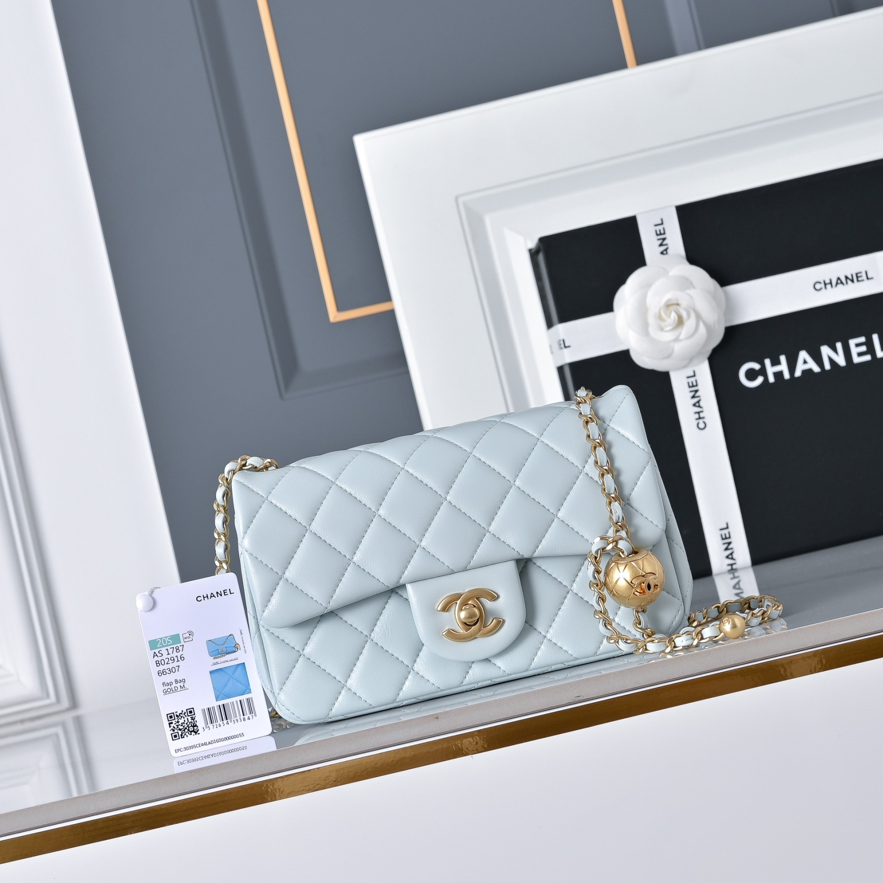 Ch**el Flap Bag Light Blue AS1787 20x13x7cm