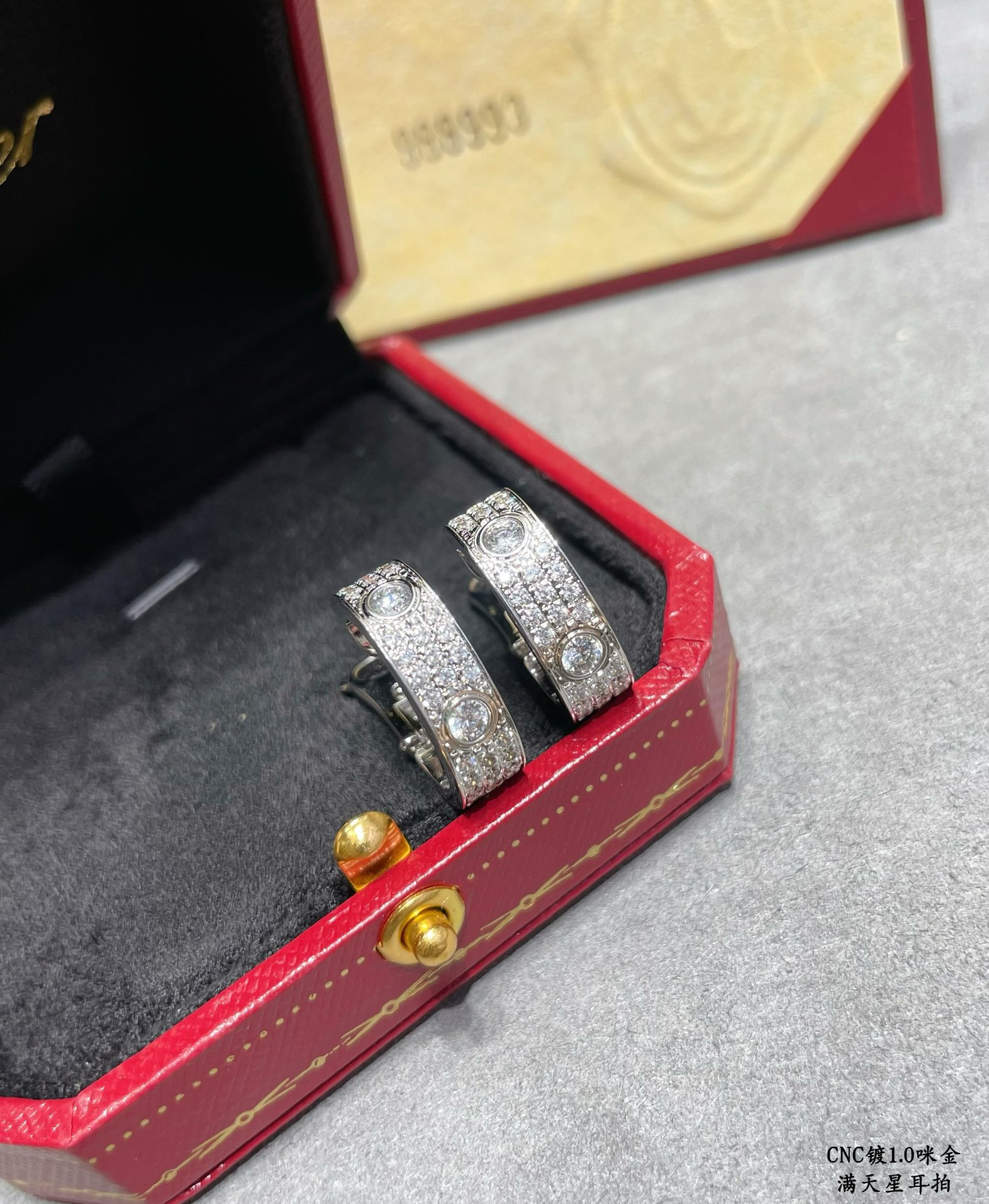 Ca*t1er Wide version full pave Earrings