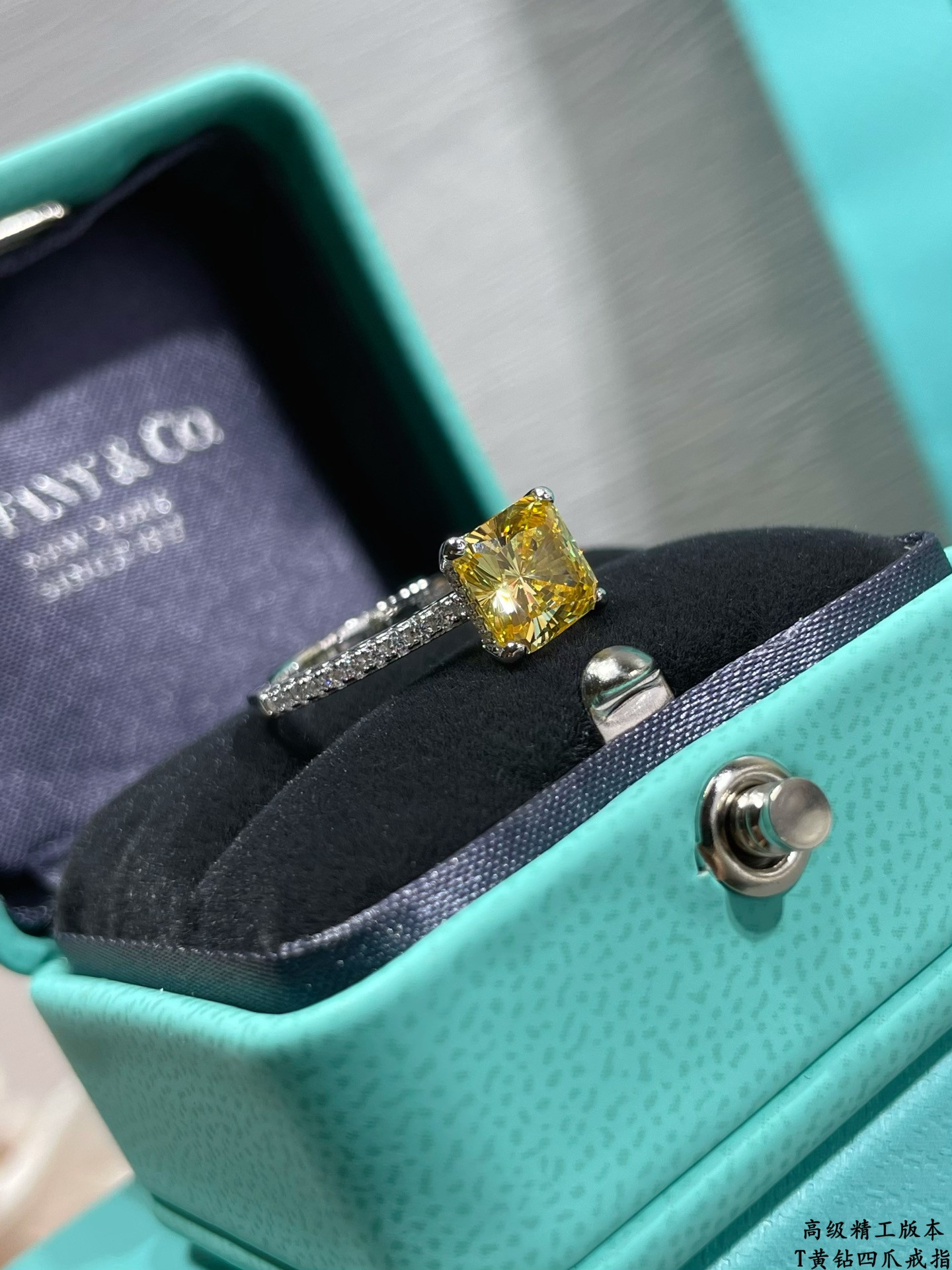 T*f*ny & Co. Four-Prong Yellow D1am0nd Solitaire Ring Ag925