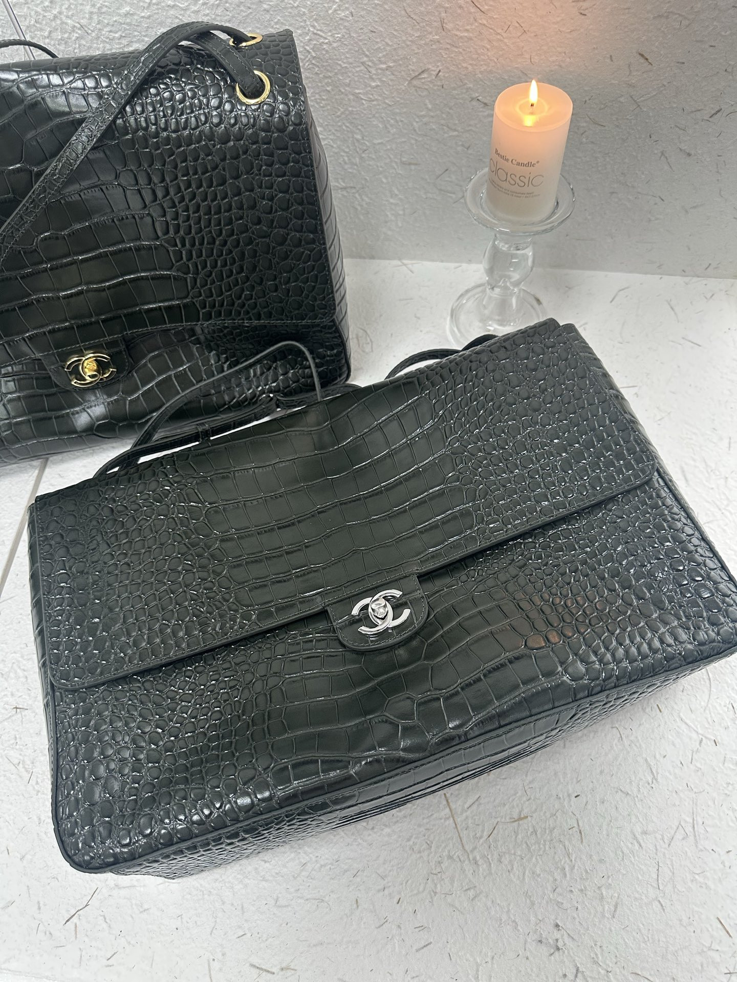 Ch**el Maxi Flap Bag Olive Green Silver hardware AS6233 26x38.5x11cm