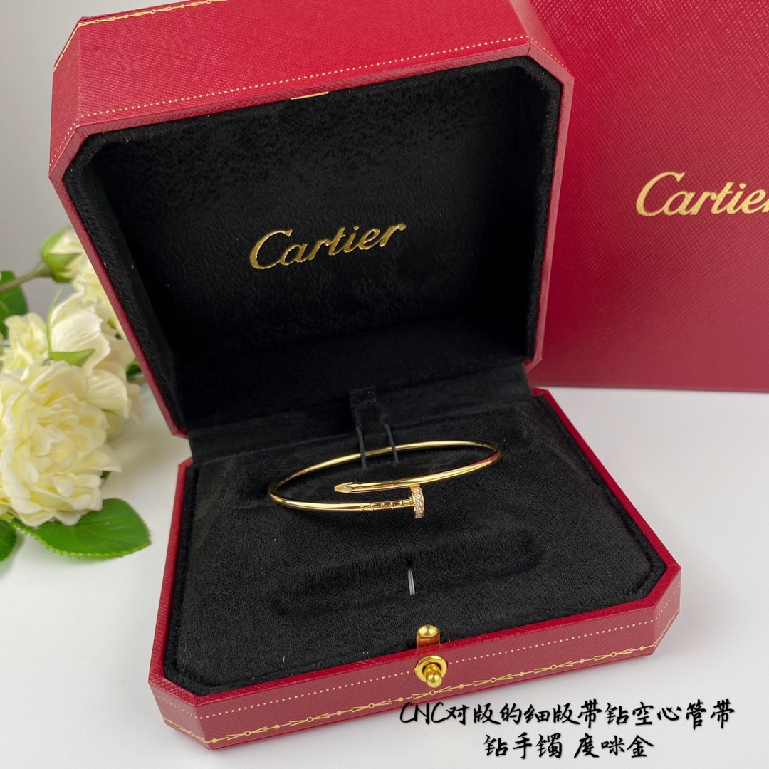 Ca*t1er thin version with D1am0nd hollow tube nail Bracelet