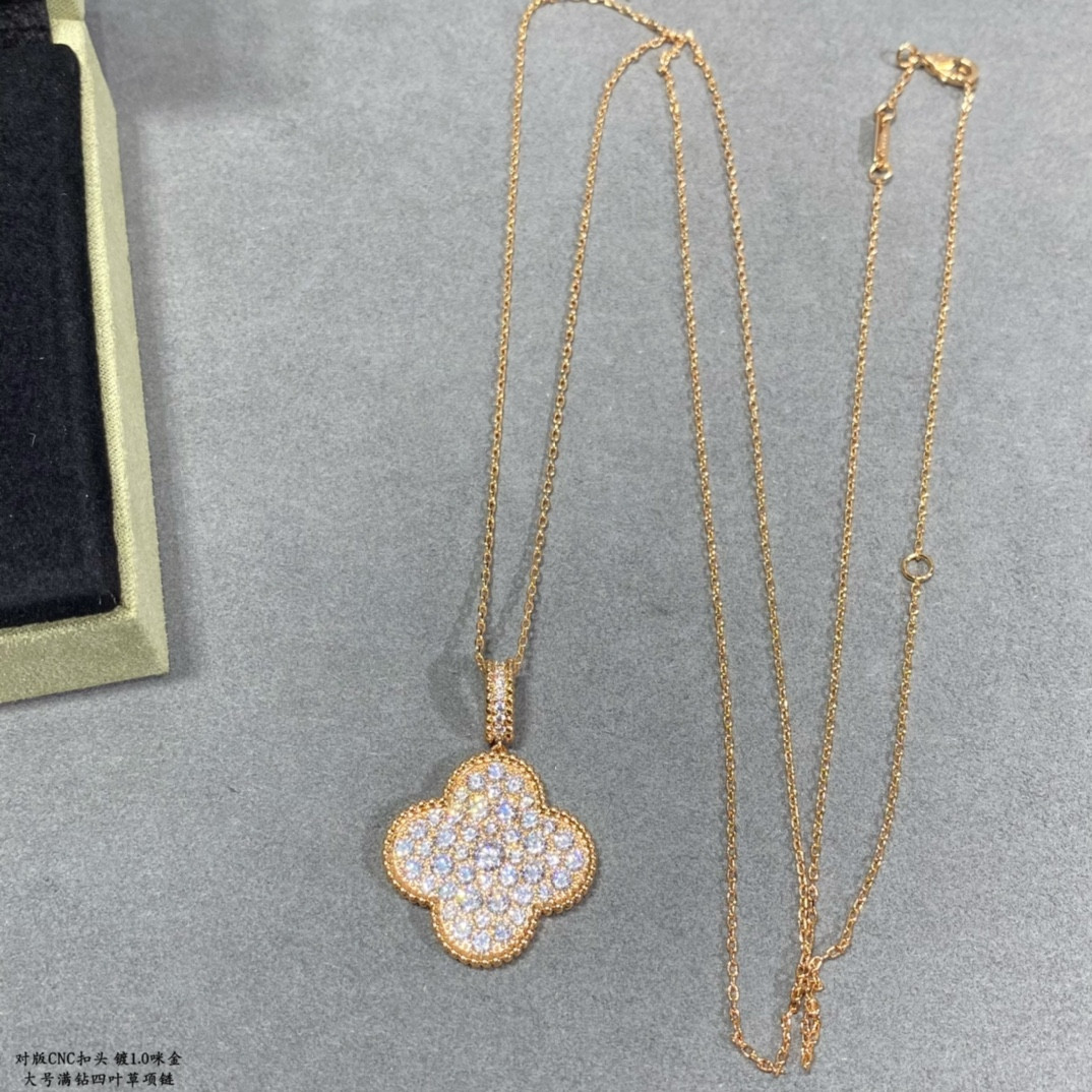 V*n Cl**f & Arpels Large Four Leaf Clover Necklace Diameter approx 2.5cm,Chain length approx 80cm