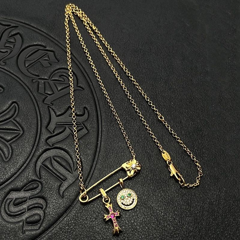 ch*0me he**ts smiley Fa*e small cross necklace (chain length 45+5cm)