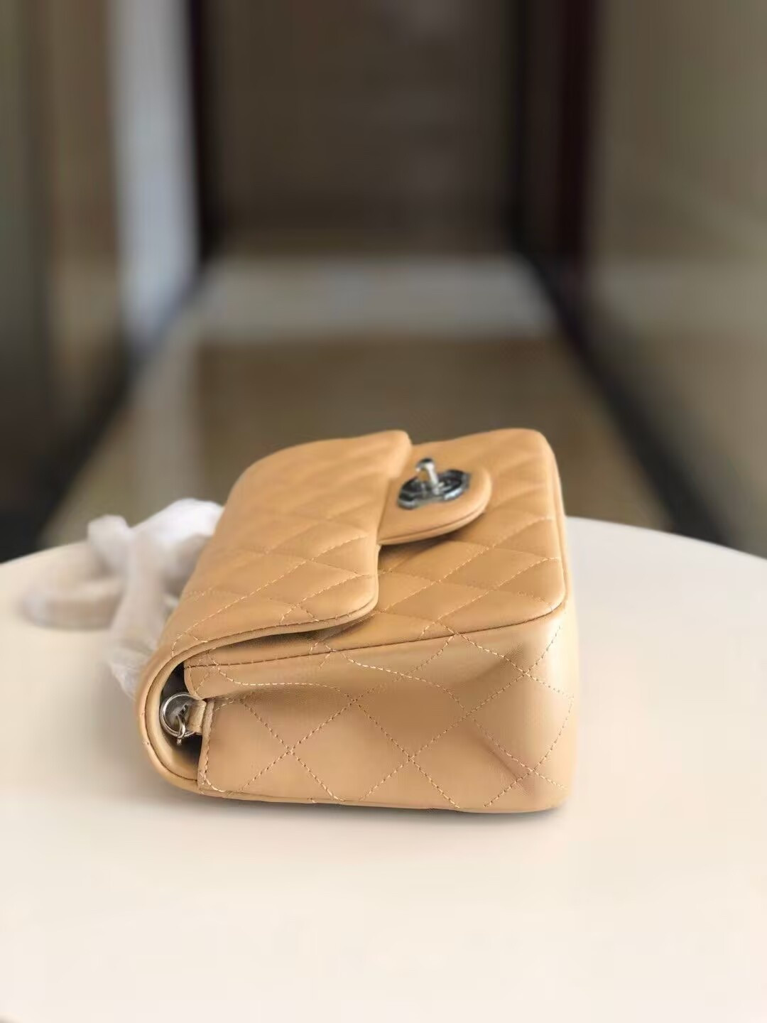 Ch**el Mini Classic Handbag Lambskin & Silver-Tone Metal 13.5x 17x8cm