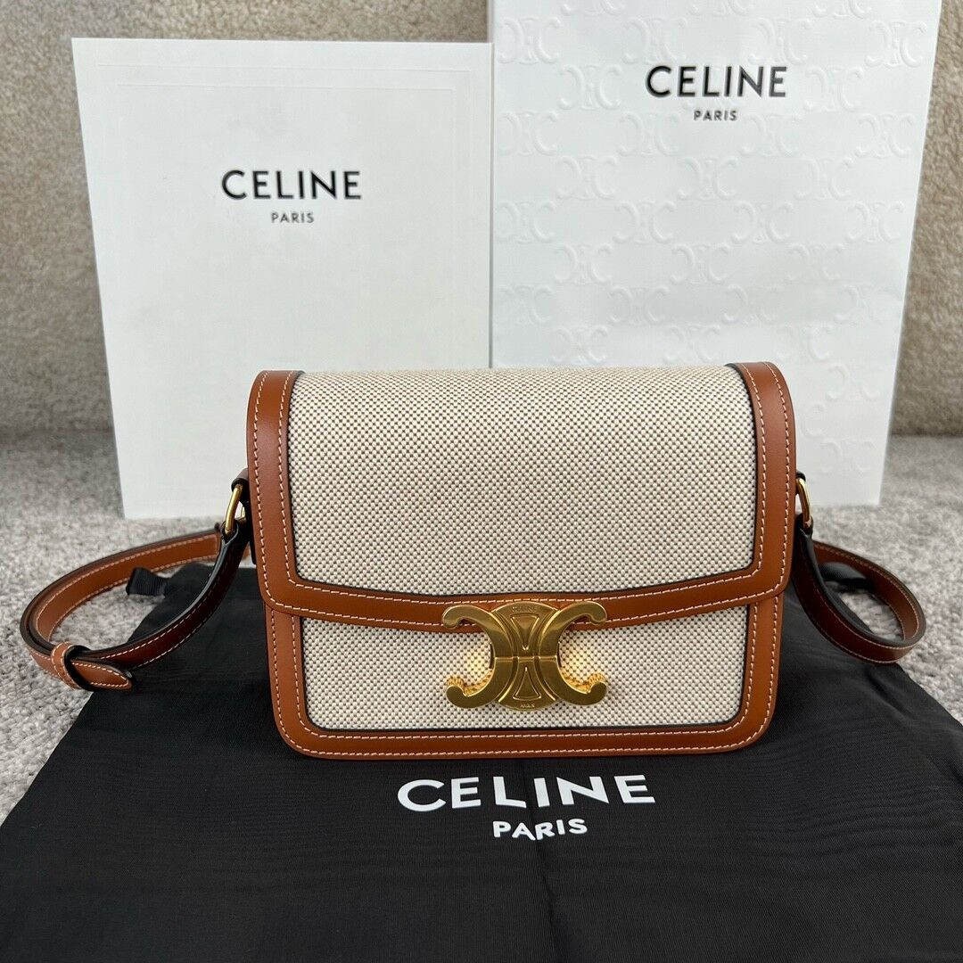 Ce1i*e TEEN TRIOMPHE BAG IN TEXTILE AND CALFSKIN 18.5x13.5x7cm