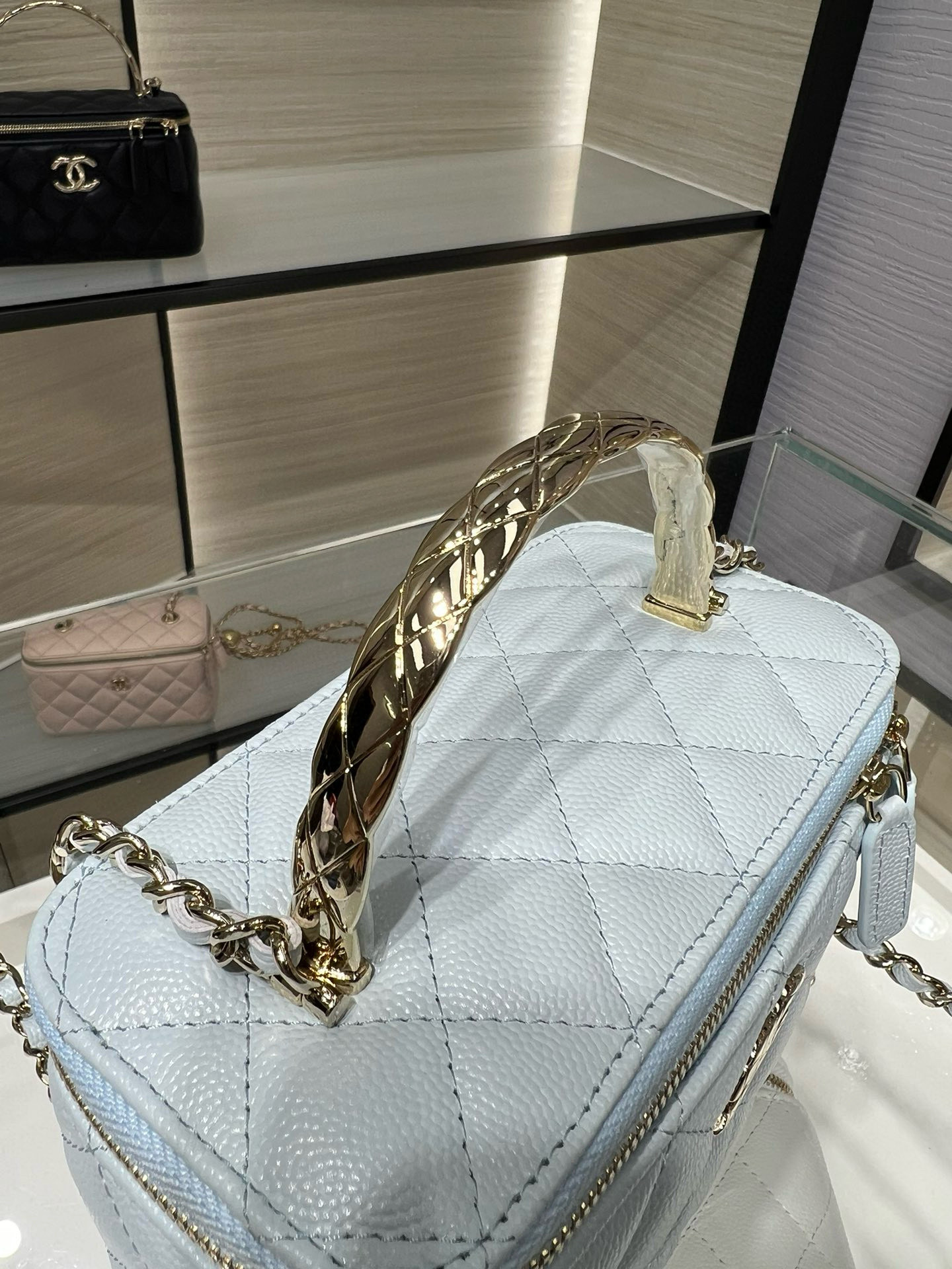 Ch**el clutch with chain light blue ap4590 17x9.5x8cm
