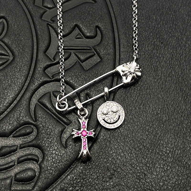 hearts smiley Fa*e small cross necklace (chain length 45+5cm)