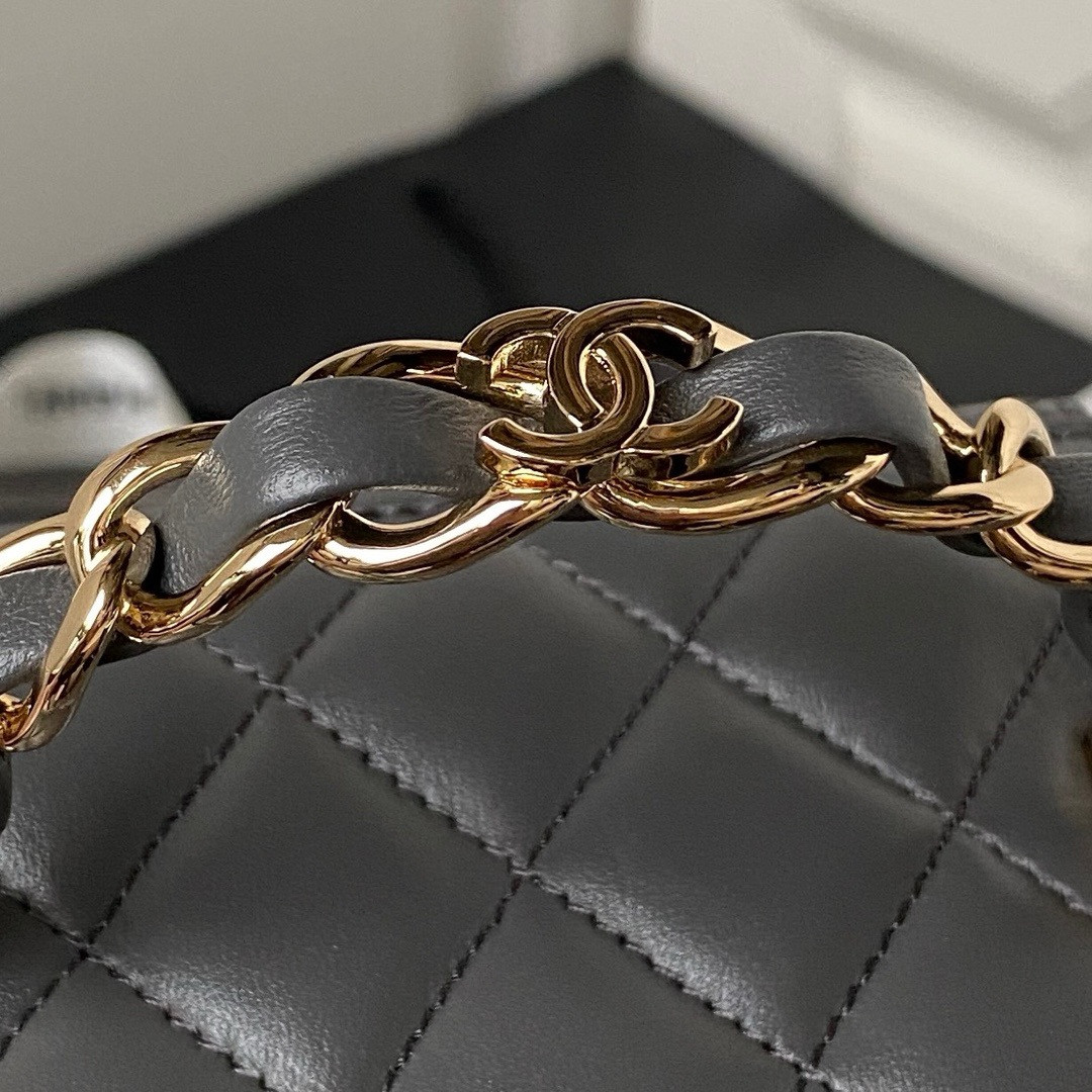 Ch**el Walnut Gold Ball Chain with Makeup Mirror Lamb Leather Square Box Shoulder Bag Women