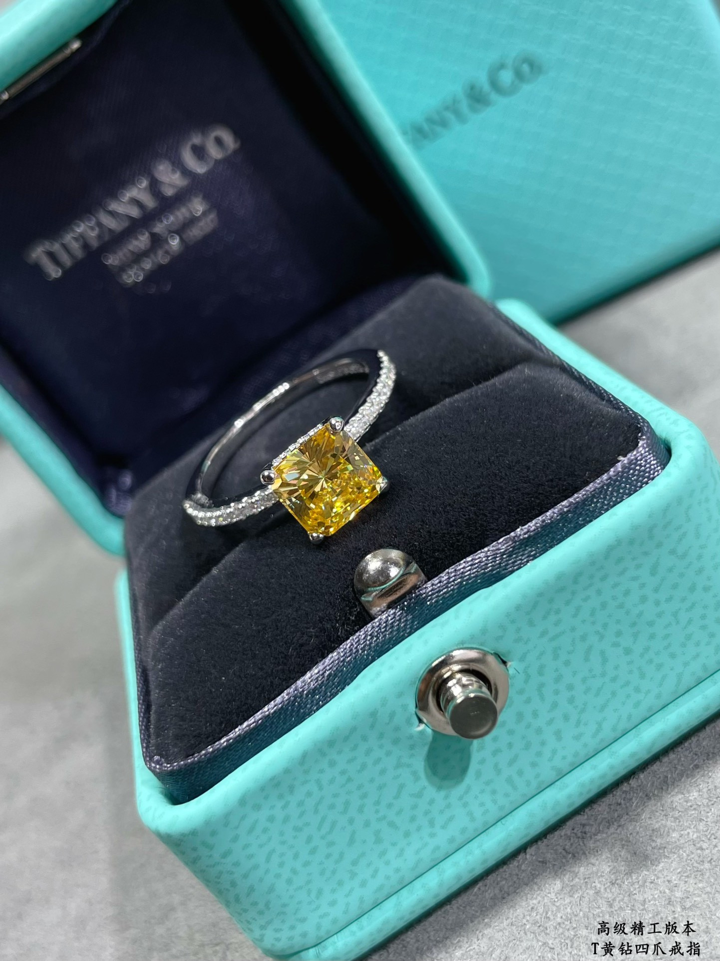 T*f*ny & Co. Four-Prong Yellow D1am0nd Solitaire Ring Ag925