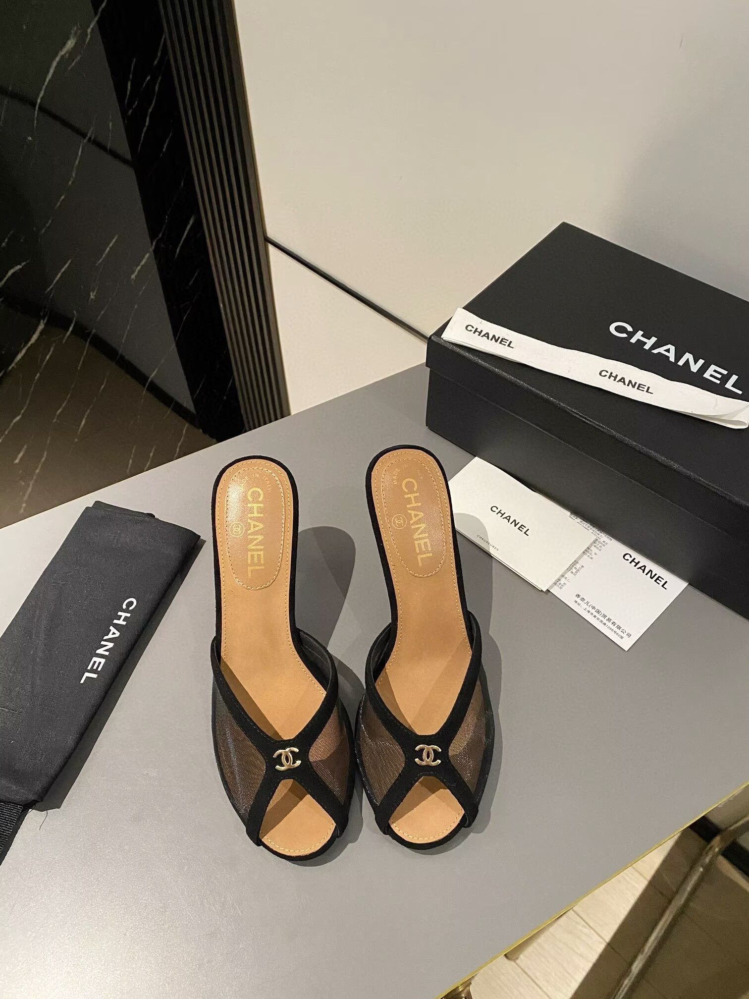UA Chanel Tulle Open-toe Sandals