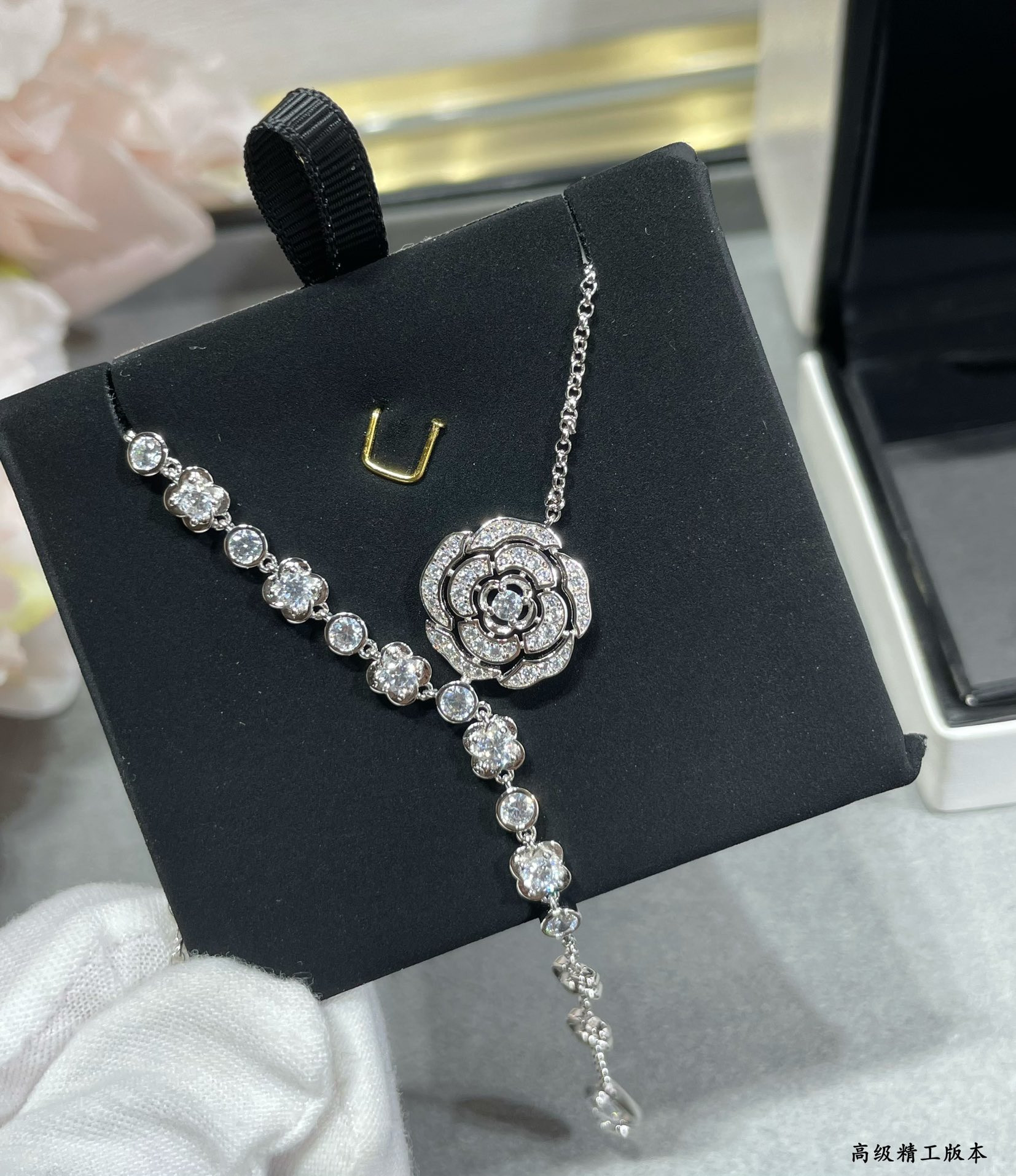 Ch**el Camellia Water Drop Tassel Necklace